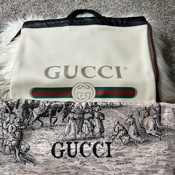 Calfskin Logo Drawstring Backpack. Mystic White - Picture 5 of 7